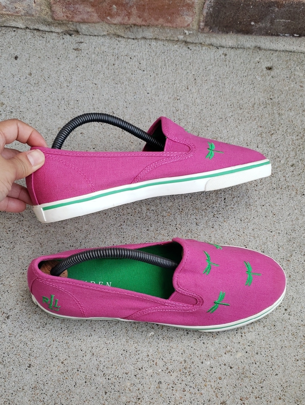 Lauren Ralph Lauren Janis Dragon Fly Embroidered Canvas Loafers Size 8 B Logo - Picture 11 of 15